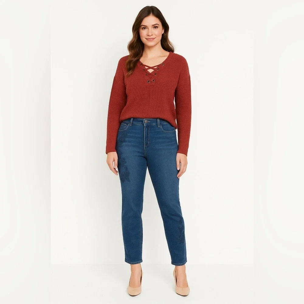 American Eagle Women's Lace-Up Sweater - Rust‎ size small